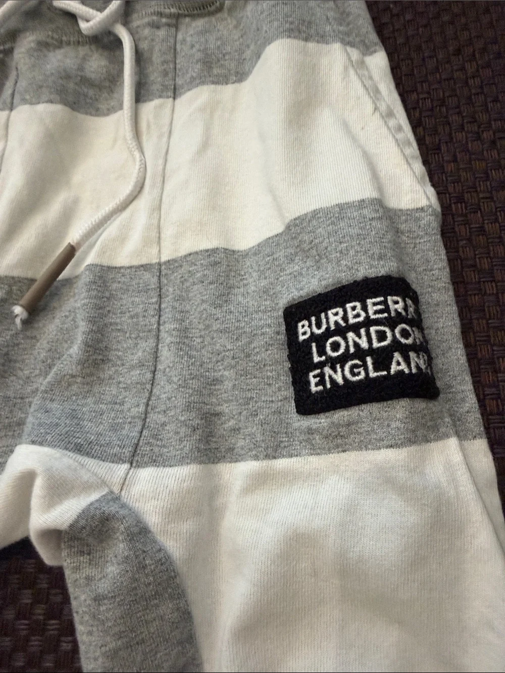 Burberry Kids Gray & Cream Striped Jogger Pants
